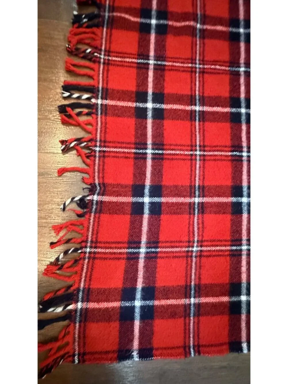 Vintage 1970s Faribo Red & Black Plaid Acrylic Throw Blanket With Fringe - Made